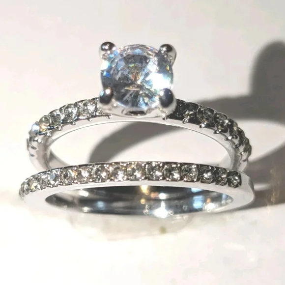 Women's 3 Ct Round Princess Cut Lab-created Diamond Engagement Duo Ring Set Sz 7 - Picture 8 of 17